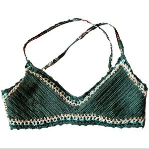 NWOT Xhilaration Crochet Woven Knit Strappy Crisscross Teal Green Bikini Top XS